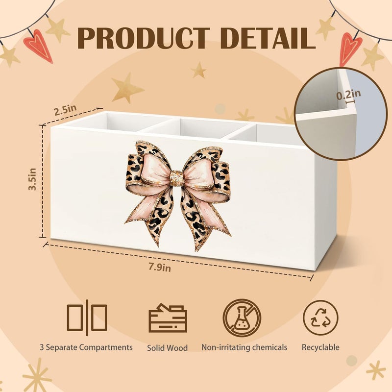 KBRCT Pink Leopard Print Bow Wooden Utensils Holder, Glitter Coquette Cheetah Print Bow Wood Cooking Utensil Holder Organizer for Kitchen Countertop Counter Decor - Image 3
